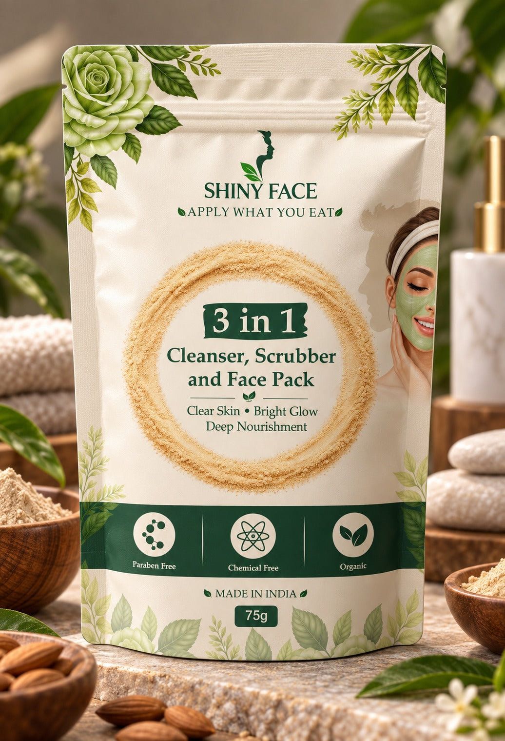 Shiny Face 3-in-1 Skincare Powder – Cleanser, Scrub & Face Mask