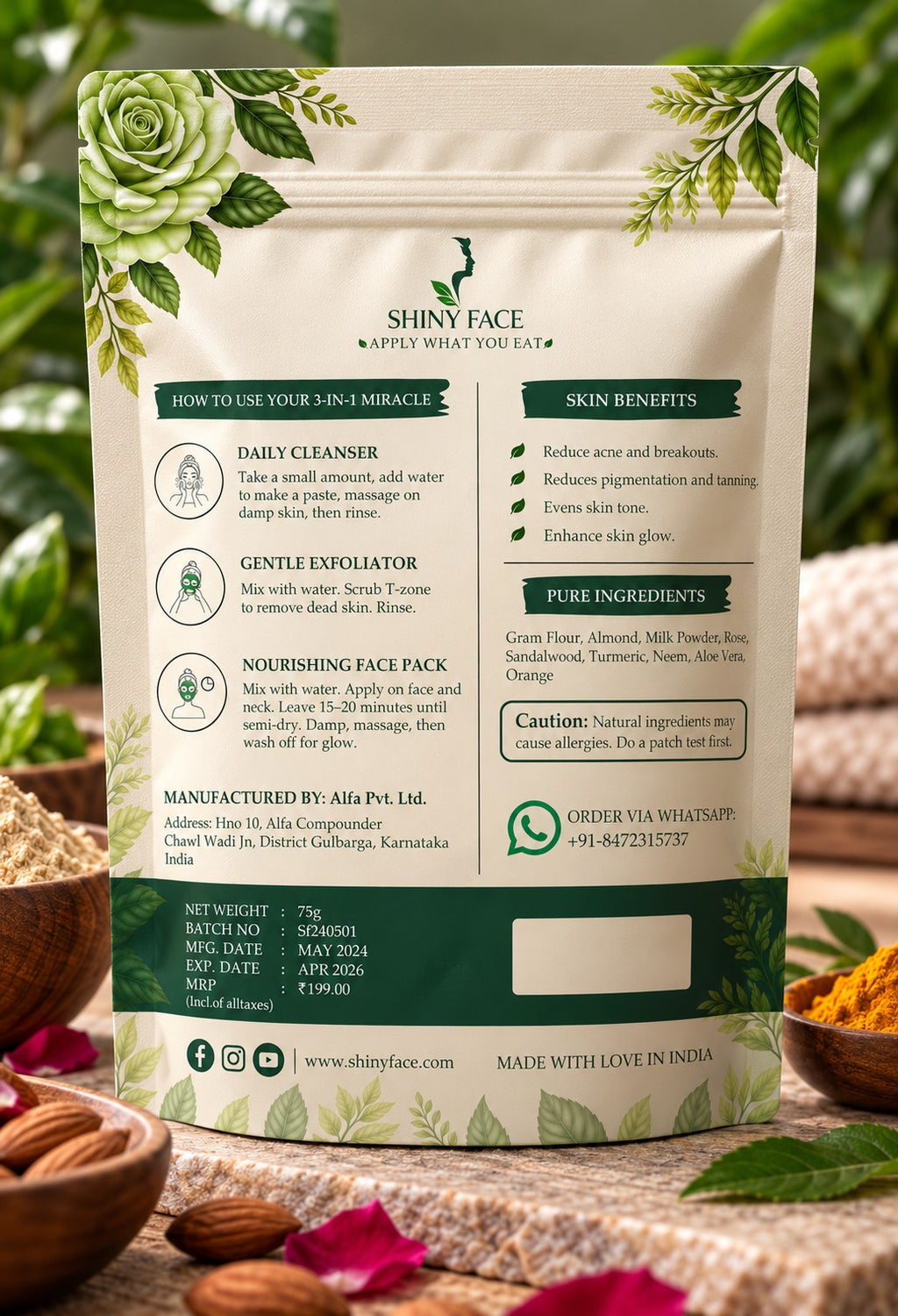 Shiny Face 3-in-1 Skincare Powder – Cleanser, Scrub & Face Mask
