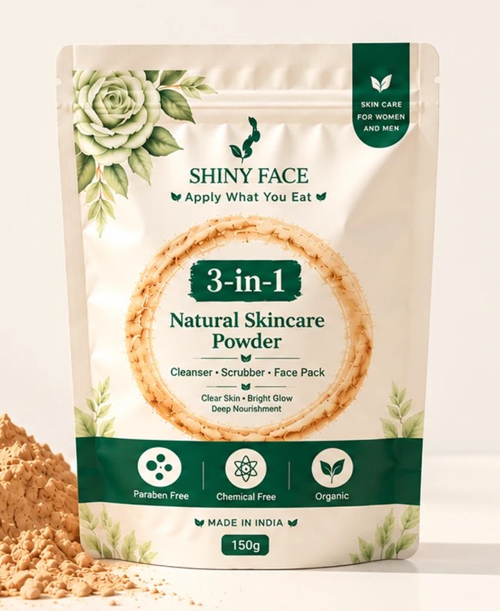 The Shiny Face 3-in-1 Natural Skincare Powder pouch